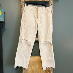 Free People white ripped knee jeans